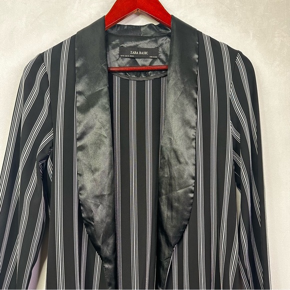 Zara Basic Striped Blazer Long Sleeve Open Oversized Professional Work Office - Picture 3 of 8